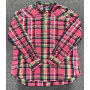 Polo Ralph Lauren Men's Size XXL Diamond Pearl Button Multi Plaid Western Shirt